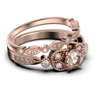 Bridal set 2. Karat za ručni rez morgatit i dijamantski movali zaručni prsten, odgovarajući vjenčani pojas u srebru u srebru sa 18k ružičastog zlata, prstenom, oblogom, obdarnijem poklon