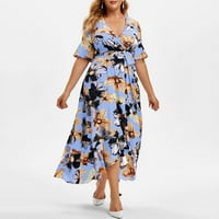 Ženske haljine Ljetni kratki rukav plus veličina Boho Print Ruffle cvjetno nepravilna casual haljina