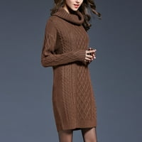 Džemper haljina za žene pune boje pletene haljine sa visokim ovratnikom