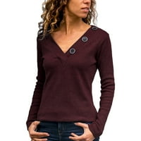 Guvpev Ženska zimska jesen dugi rukav Vruška za bluzu za izrez pulover džemper Jumper vrhovi - vino