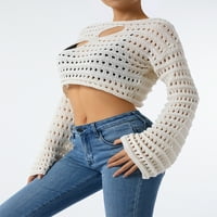 Ženska kročka pletiva gornji pulover Duks dugih rukava izdubljeni izlazni kvadratni vrat y2k majica ljetna scenska odjeća