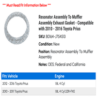 Sklop rezonatora za izduvne brtve za montažu prigušivača - kompatibilna sa - Toyota Prius 2015