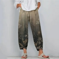 Župe turilly Ženske pantalone za čišćenje Žene Ležerne prilike odštampeni viši struk labavi džep ravne duge hlače
