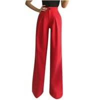 Ženska modna ljetna čvrstog kafe casual džepa džepa elastična struka duge hlače crvene s