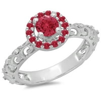 DazzlingRock kolekcija 14k okrugli Ruby & White Diamond Bridal Vintage Halo Style Angažman prsten, bijelo