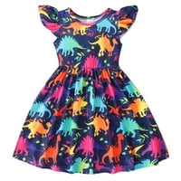 Odjeća za djevojčice Cartooon Dinosaur otisci ljetne plažne party princeze haljine za djevojke