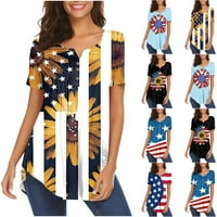 Ljetni tunički vrhovi za ženske majice američke zastave 4. jula Ljetni Henley majice Trendi gumb s kratkim