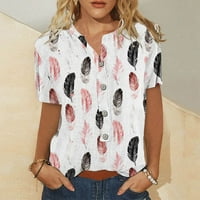 Vrhovi za žene kratki rukav ljetni modni casual trendi ispisani majica majica majica izrez majice dame bluze (ružičasta, xl)