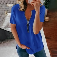 Relanfenk Ženska moda Pure Color Stripe patentni zatvarač kratkih rukava Casual Bluza Majice Majice