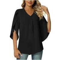 Žene V izrez Ležerne košulje na vrhu rukava od labavog bluza majica sa nagnutim čvrstim radnim majicama