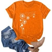 Bazyrey ženski kratki rukav ženski okrugli izrez grafički otisci bluza modni cvijet labavi majice narančasta