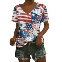 Hodadles 4. srpnja Košulje za žene - Slobodno vrijeme slave Thirts Rela Fit V-izrez Pulover SAD-a U.S.