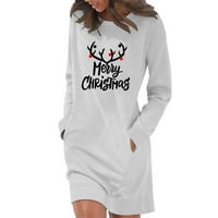 Jesenske haljine za žene s dugim rukavima Božićni print casual ljuljačka majica haljina tunika TOP WHINE