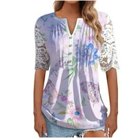 Ženski bluze Grafički print kratkih rukava Bluza Labavi ženski plus majica za letnje posade Pink 4xl