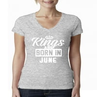 Kings se rođeni u junu Humor ženski junior fit v-izrez Tee, Heather Grey, mali