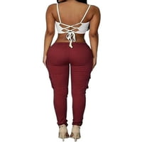 Jusddie Woungewewwear Solity Boho pantalone Tanka noga na plaži na plaži Skinny Holiday Wine Crveno