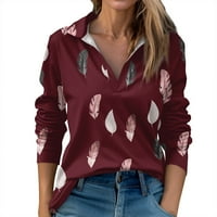 Strupten ženske jeseni i zimski vrhovi V-izrez otisnuta casual moda gornja majica
