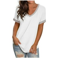 Ženska modna casual V izrez Solid Colore labave majice kratkih rukava bijeli XL