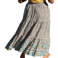 Prednjeg swalk-a Ljetne ležerne elastične struke suknje cvjetne ispise dame duge suknje dame ljulja