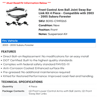Prednja kontrolna ruka kugla za kugličnu kuglicu Sway Bar Link Kit - kompatibilan sa - Subaru Forester