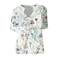 STAMZOD WOMENS T majice Ljetni vrhovi za kratki rukav splitske majice Cvijet Print Elegantne bluze sa