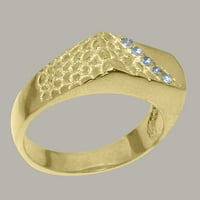 Britanci napravio je realnu 9k žuti zlatni prirodni plavi topaz muški prsten za bend - Opcije veličine - veličina 6.25