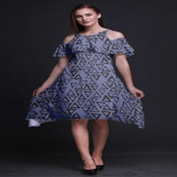 Bimba Geometric Print Flutter rukava Ženska stranka Tunika Hladno ramena Midi haljina-XX-Velika