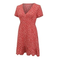 PEDORT Ljetne haljine plus veličine Smanovana sunčana haljina kratka rukava na plaži Swing haljina crvena,