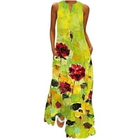Ženska maxi dress haljina modna haljina za anikl dušica sa džepnim cvjetnim tiskanjem Vintage Ljetne