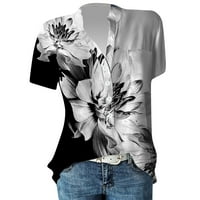 Bazyrey Womens Ljetni vrhovi Grafička tiskana bluza Ženka Henley Casual s kratkim rukavima dolje majica crna l