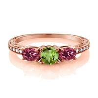 Gem Stone King 2. CT ovalni zeleni peridot ružičasta torbalina AA 18K ruža pozlaćena srebrna moissanitni prsten
