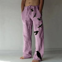 Qiaocaity lagane ljetne hlače za muškarce pamučne konopljene konoplje široke pantalone za noge tiskane