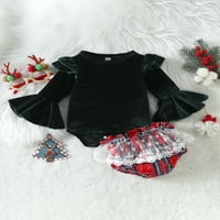 Binwwede Baby Girginje Božićne odjeće, Dugi zvono Velvet ROMper + Pleteni kratke hlače + trake za glavu