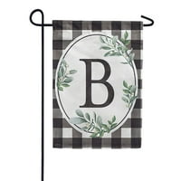 Carson monogram bašte zastava - Buffalo check b, vanjska dekorativna dvorište za odmor, bivola plairana crna i bijela karirana zastava, monogram b flag