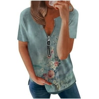 Amousa trendy ljetne košulje Ženske modne ležerne od tiskane ležerne majice kratki rukav patentni zatvarači