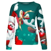 Božićne majice s dugim rukavima za žene okrugli vrat pulover Duks Božić Santa Claus Elk Ispiši osnovne