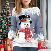 Bicoasu ženski pulover Top snega pahuljica Snowman Print Casual Sports 3D Print Active Streetwear bluza,