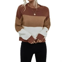 Pulovers casual uzorak u boji blok okrugli vrat dugih rukava ženski džemperi