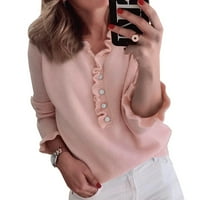 Ženski džemperi O-izrez ruffle gumb prema dolje džemperi Ležerne prilike Klint pulover vrhove ružičaste