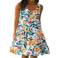 Haiti dame tunika tunička swing haljina labave ruffled midi haljine plaža na linijskoj posadi na vratu