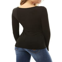 Ženske bluze s dugim rukavima čipkavaju duboki V izrez na vrhu obične tanke majice