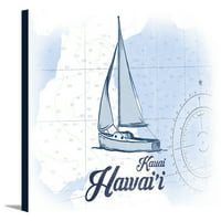 Kauai, Havaji - Jedrilica - plava - obalna ikona - ART Work Ternter
