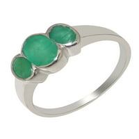Britanci napravili ste srebrni prsten sa prirodnim smaragdnim ženskim zaručničkim prstenom - Opcije veličine - Veličina 7.25