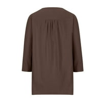 Izrez s dugim rukavima izrez Čvrsti džepne bluze Ženska majica čišćenje ispod 20 $ Veličina kafe xl