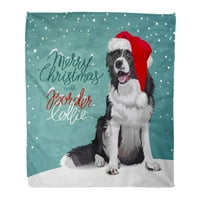 Bacajte pokrivač zeleni claus božićni granični collie crveni pas santa topla flanela meka pokrivač za
