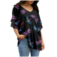 Ženski ljetni vrhovi bluza Ležerne prilike za lakiranje Grafički otisci Žene košulje okrugli dekolte Purple XL
