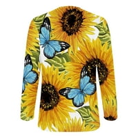 Odeerbi košulje za žene Modni O-izrez casual tri četvrtine suncokretovog ispisa vrhova majica bluza