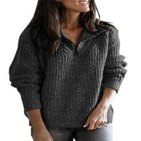 Žene Jumper vrhovi V izrez Pulover Zimski topli džemper pleteni pleteni džemperi Loungewear tamno siva