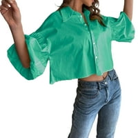 Ženska casual obična košulja za ovratnike zelene bluze m