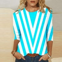 Homodles Ženske majice s dugim rukavima za plus veličinu- casual crewneck tiskani vrhovi plave veličine